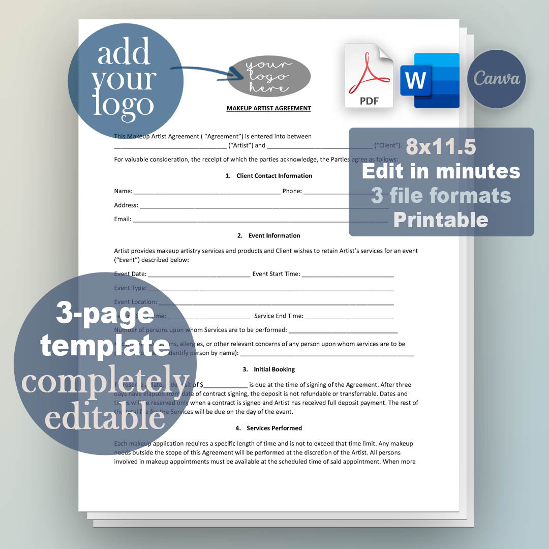 Freelance Makeup Artist Contract Template, Attorney-Written Editable Download