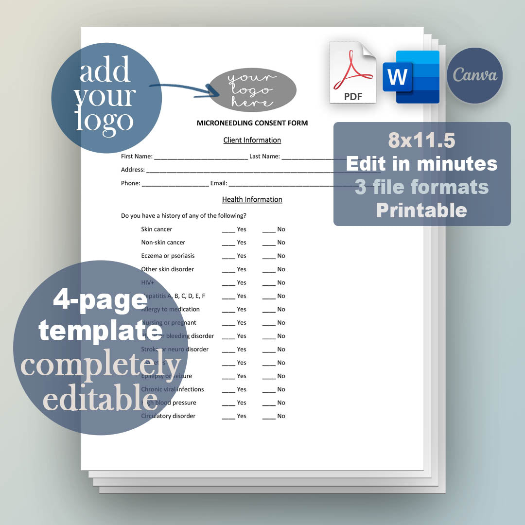 Microneedling Consent Form Template, Attorney-Written Editable Instant Download
