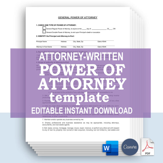 Power of Attorney Template, Attorney-Written & Editable Instant Download