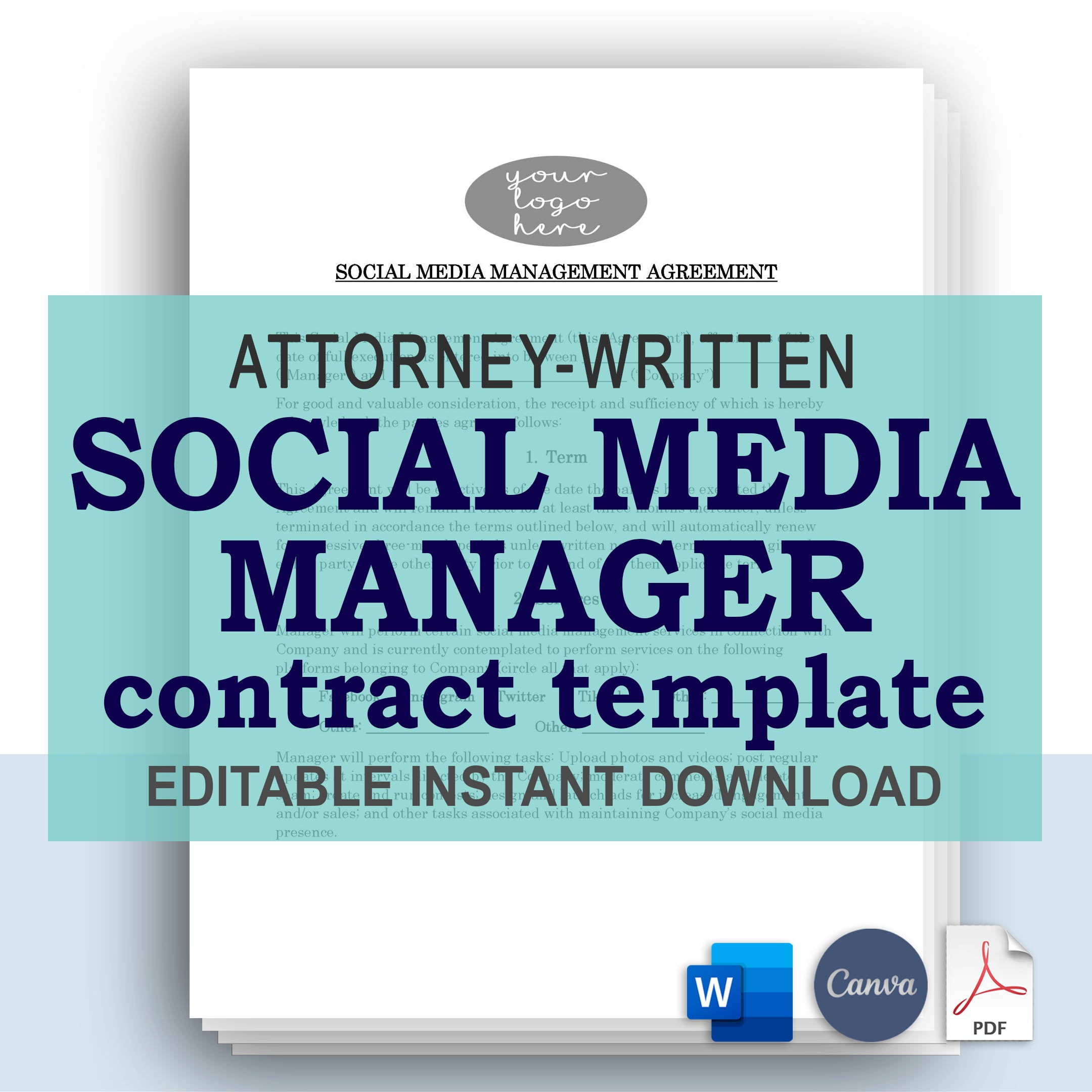 Social Media Manager Contract Template, AttorneyWritten & Editable