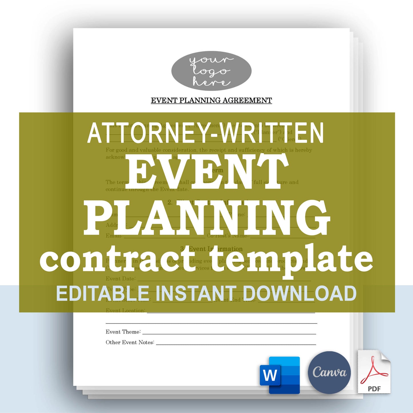 Event Planner Contract Template, Attorney-Written & Editable Instant Download