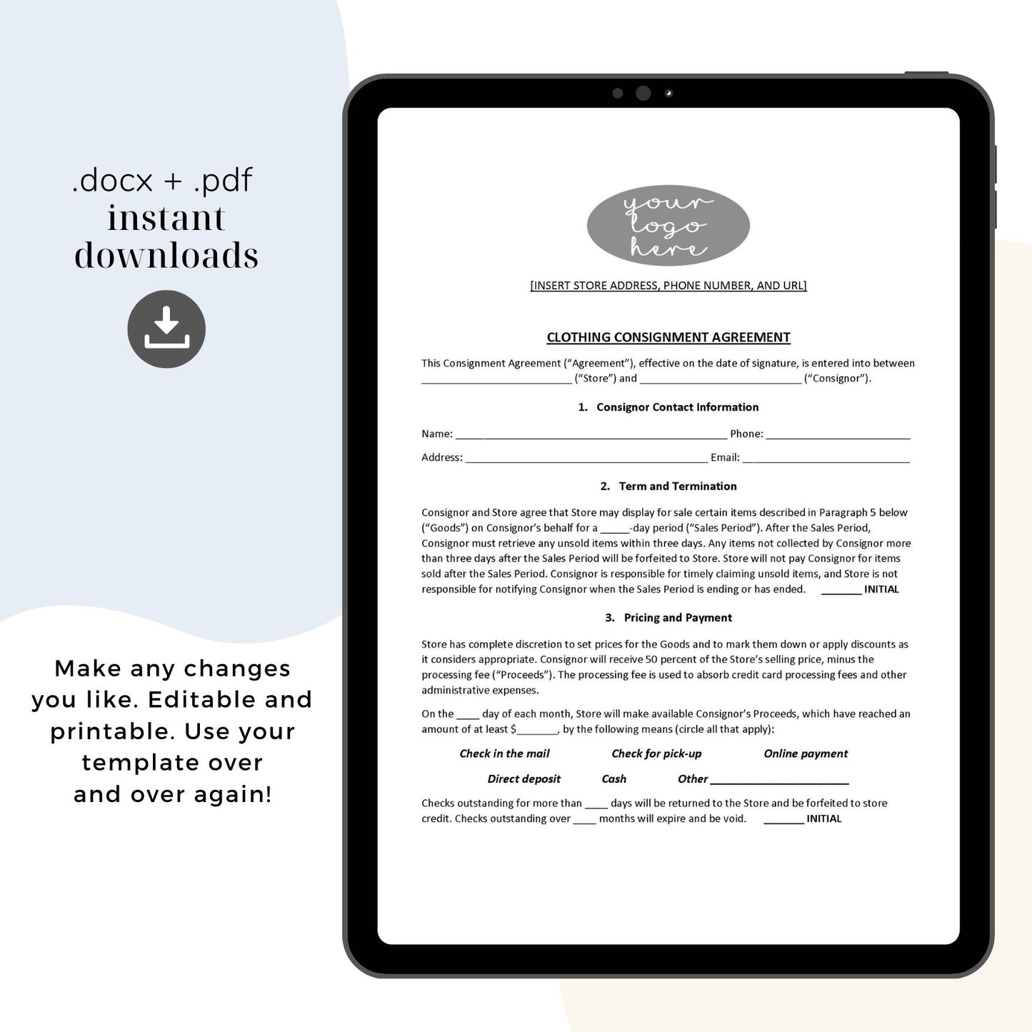 Consignment Shop Contract Template, Attorney-Written & Editable
