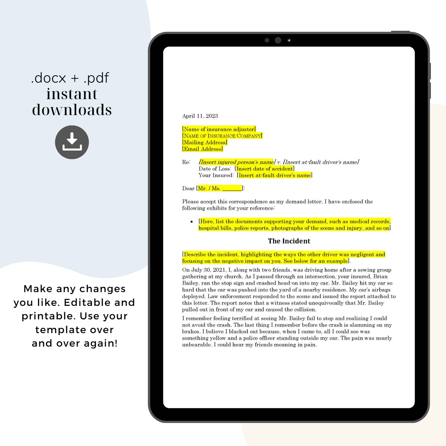 Auto Accident Demand Letter Template, Attorney-Written & Editable