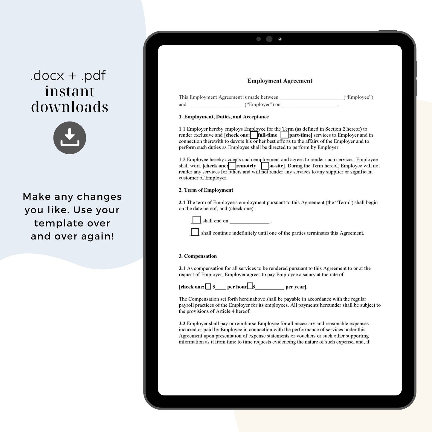 Employment Contract Template, Attorney-Written & Editable Instant Download