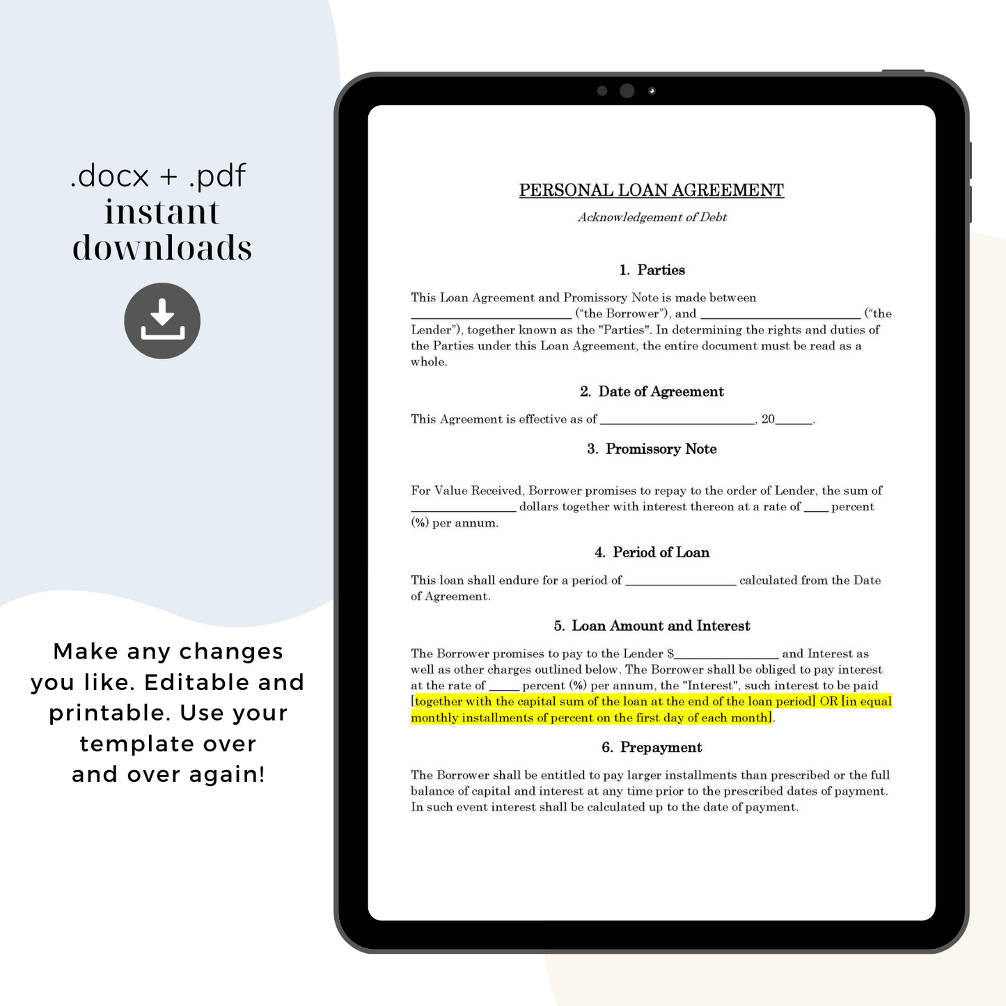 Personal Loan Agreement Template, Attorney-Written & Editable