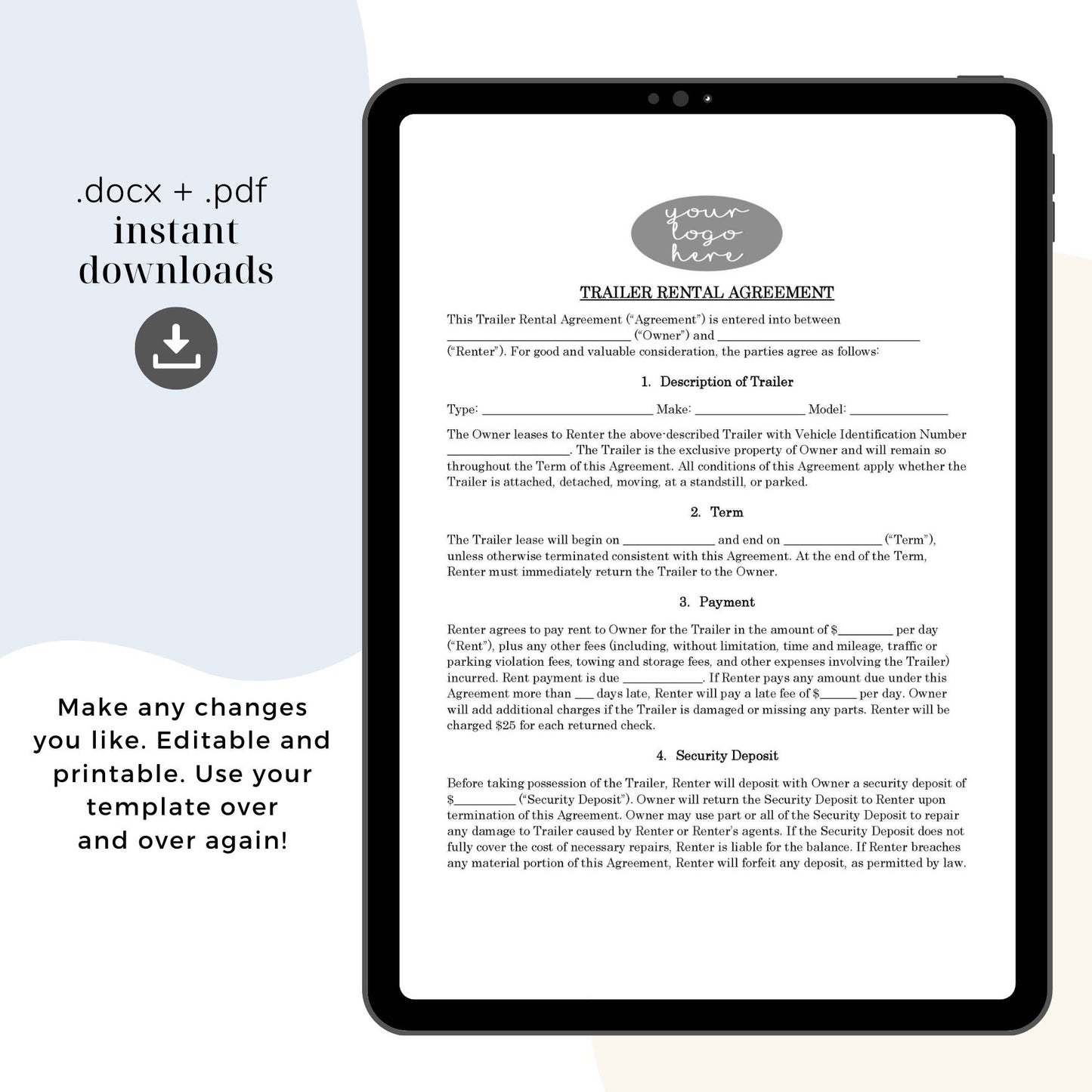 Trailer Rental Contract Template, Attorney-Written & Editable