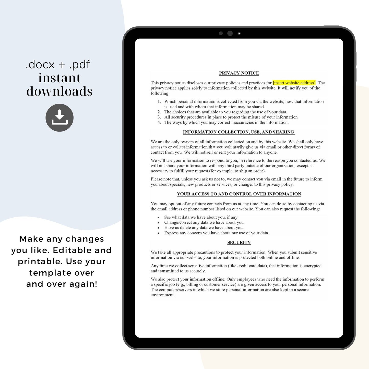 Website Privacy Policy and Website Terms and Conditions, Attorney-Written & Editable