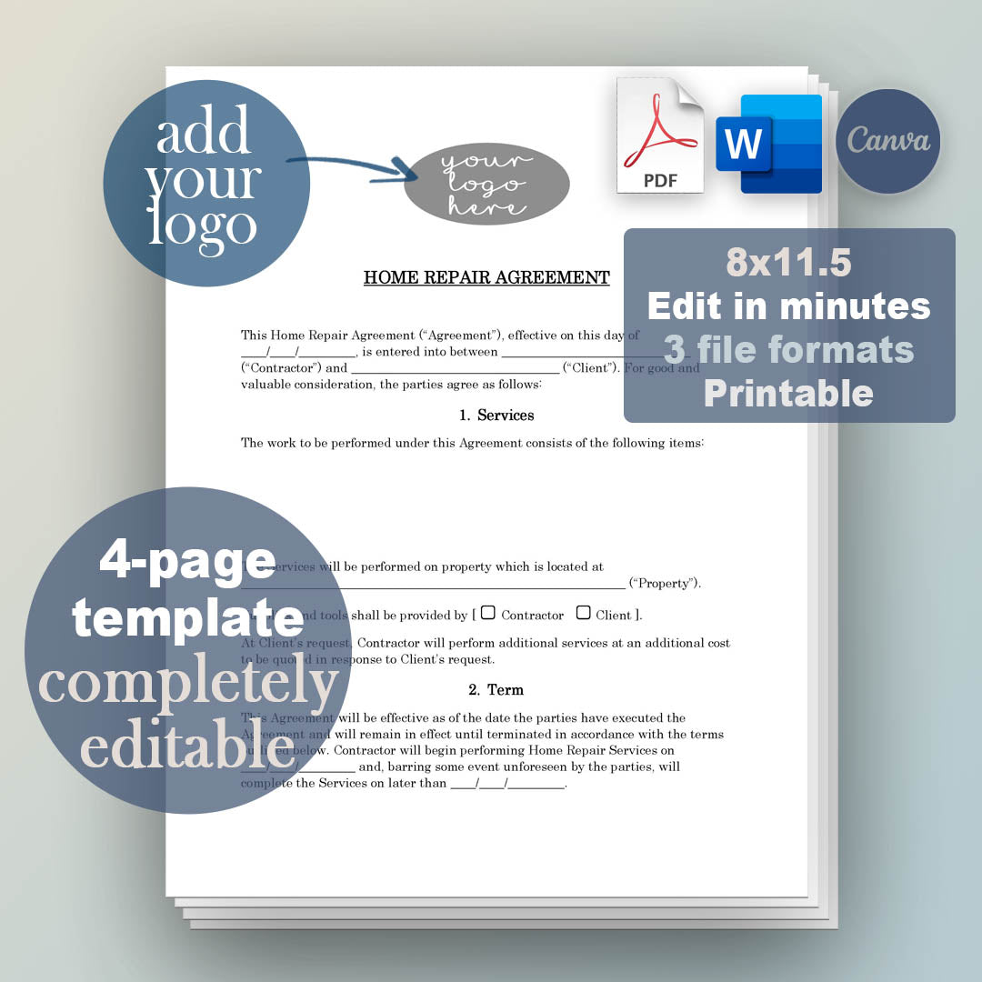 Home Repair Contract Template, Attorney-Written & Editable