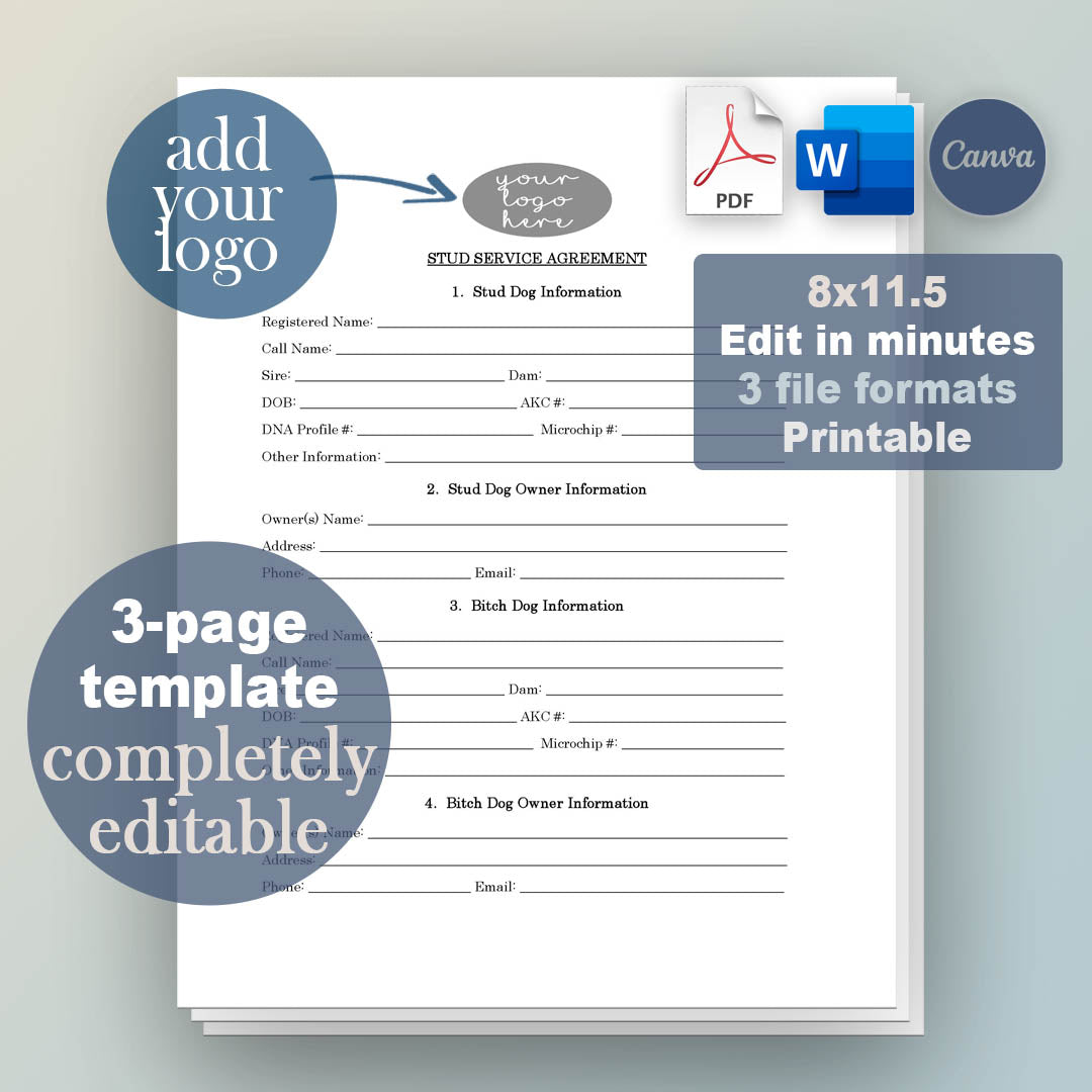 Stud Dog Breeding Contract Template, Attorney-Written & Editable