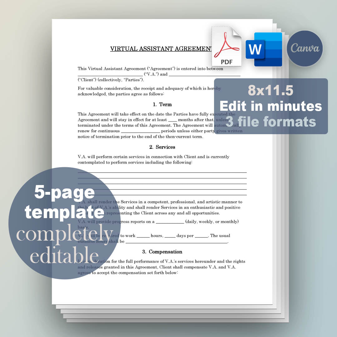 Virtual Assistant Contract Template, Attorney-Written & Editable
