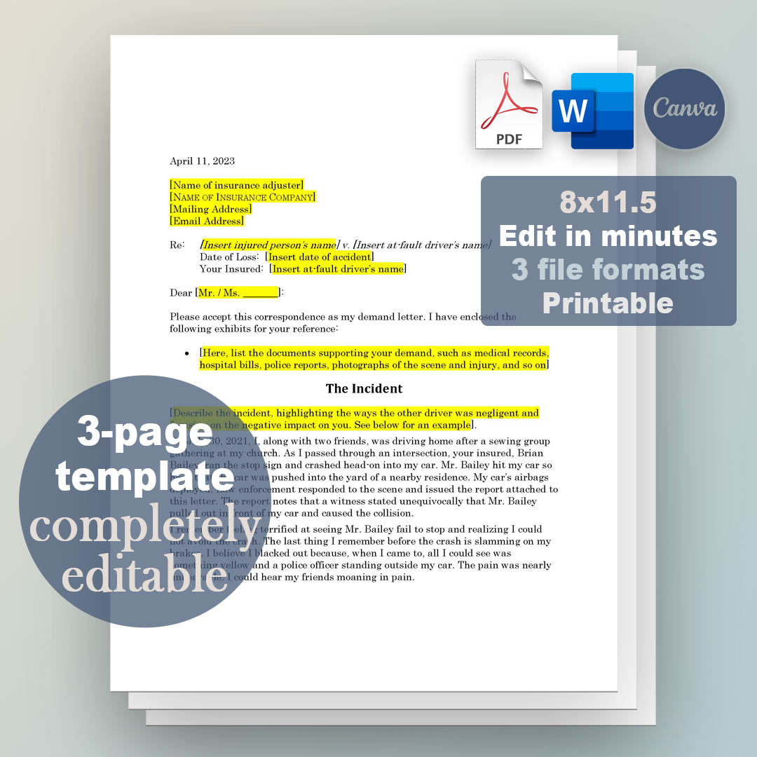 Auto Accident Demand Letter Template, Attorney-Written & Editable
