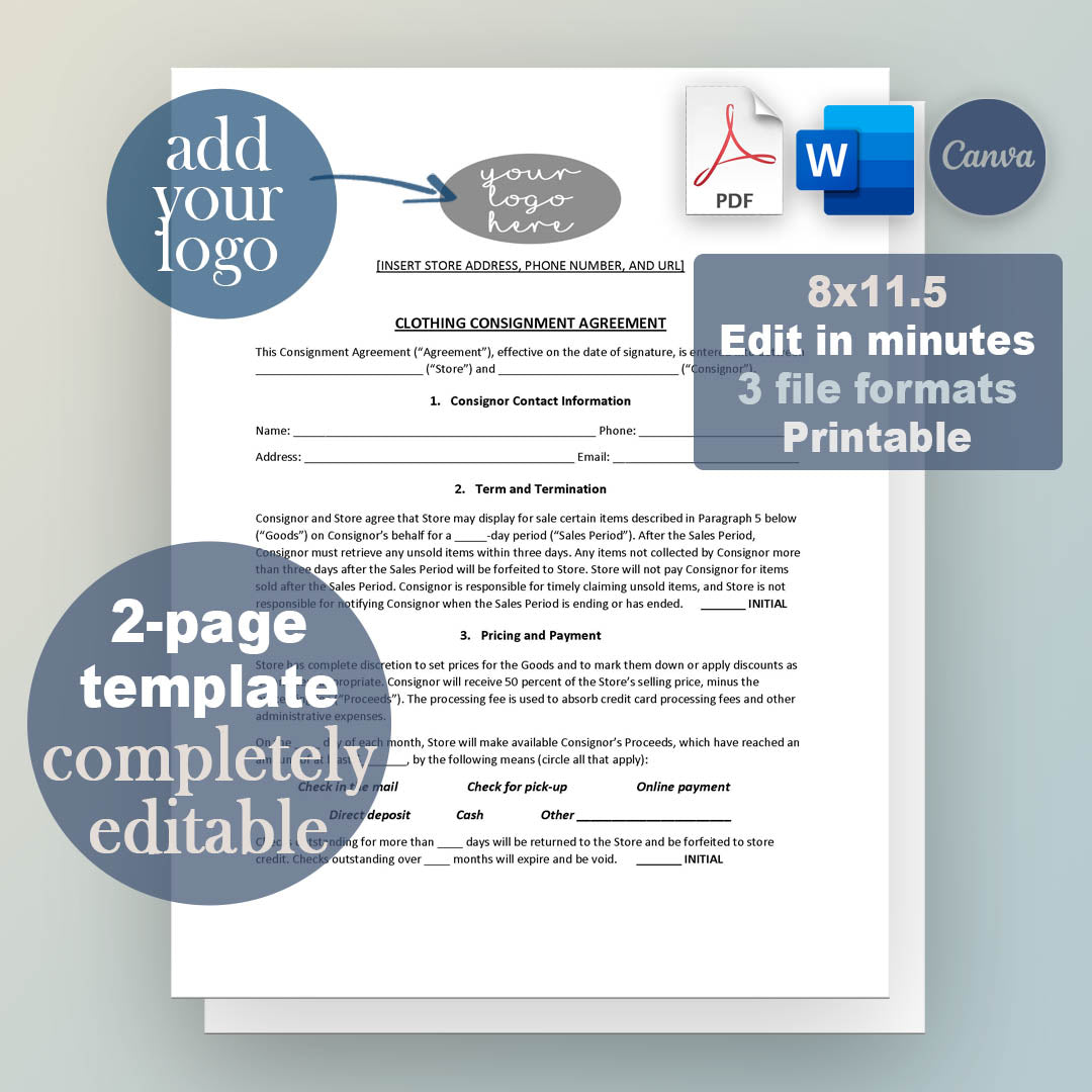 Consignment Shop Contract Template, Attorney-Written & Editable