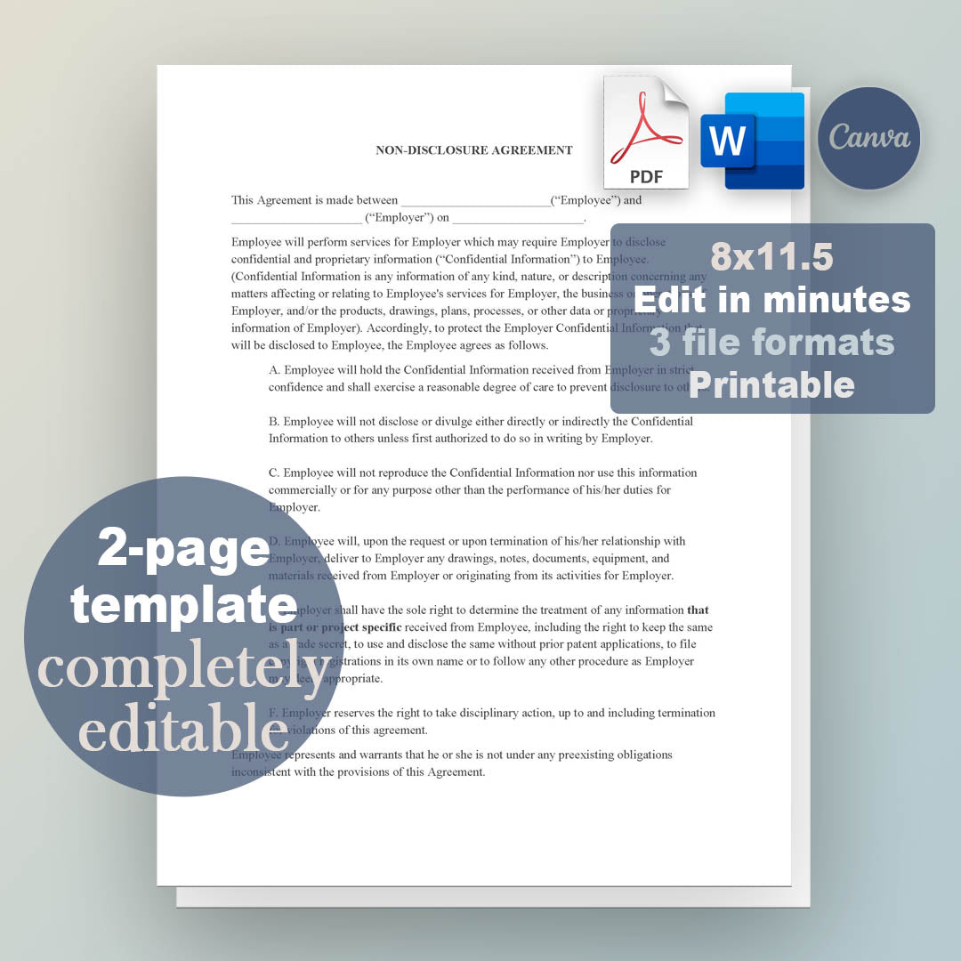 Employee Non-Disclosure Agreement, Attorney, Written & Editable