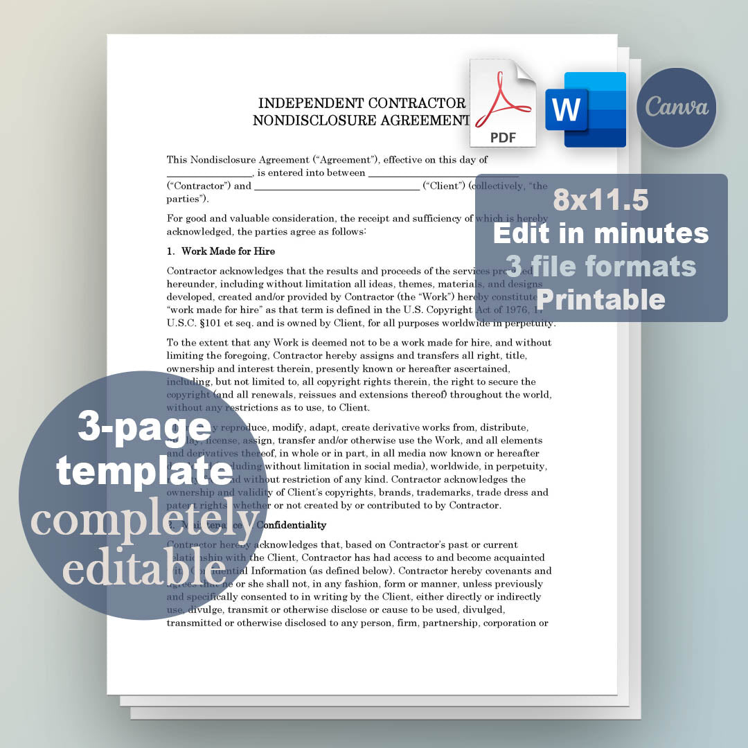 Independent Contractor Non-Disclosure Agreement Template, Attorney-Written & Editable