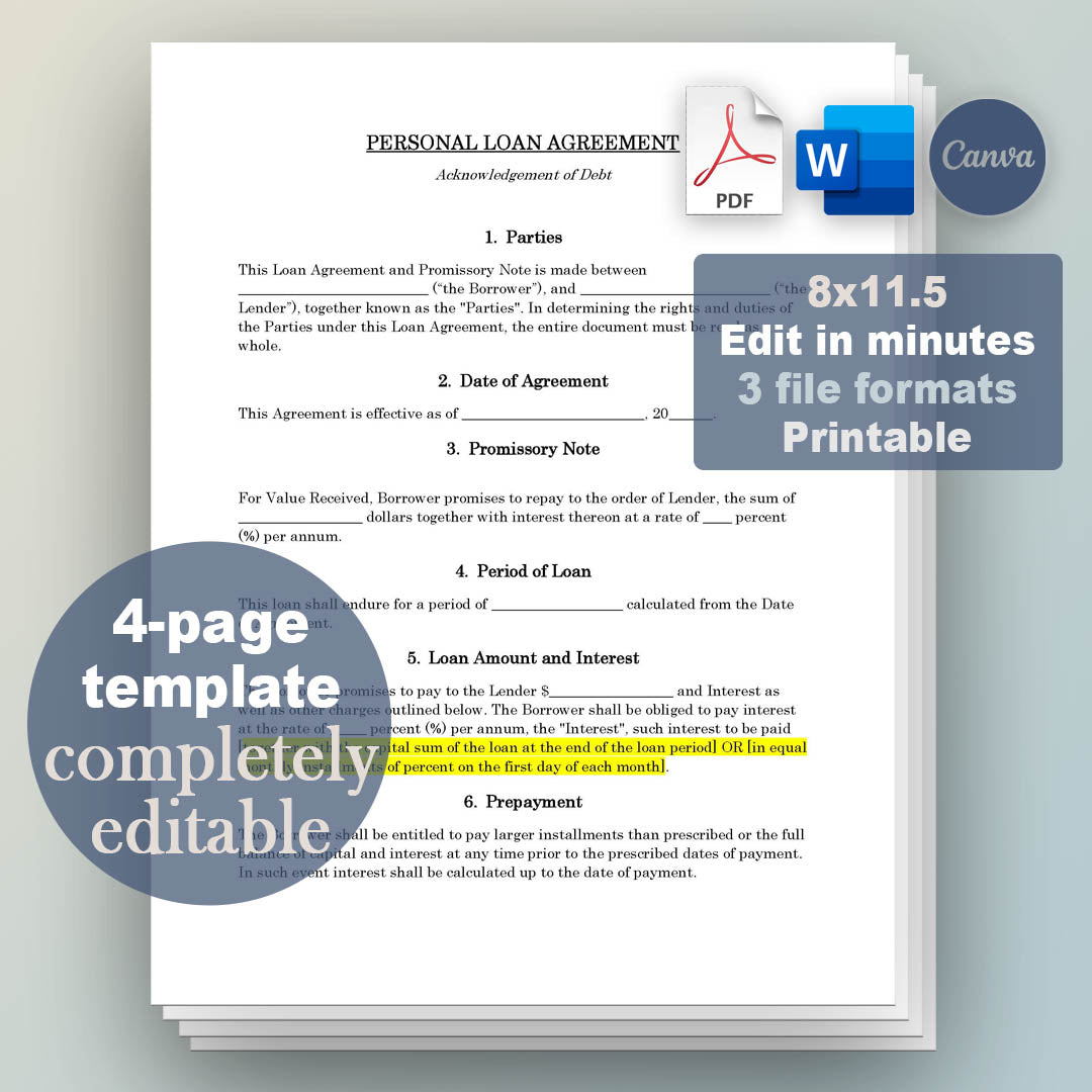 Personal Loan Agreement Template, Attorney-Written & Editable