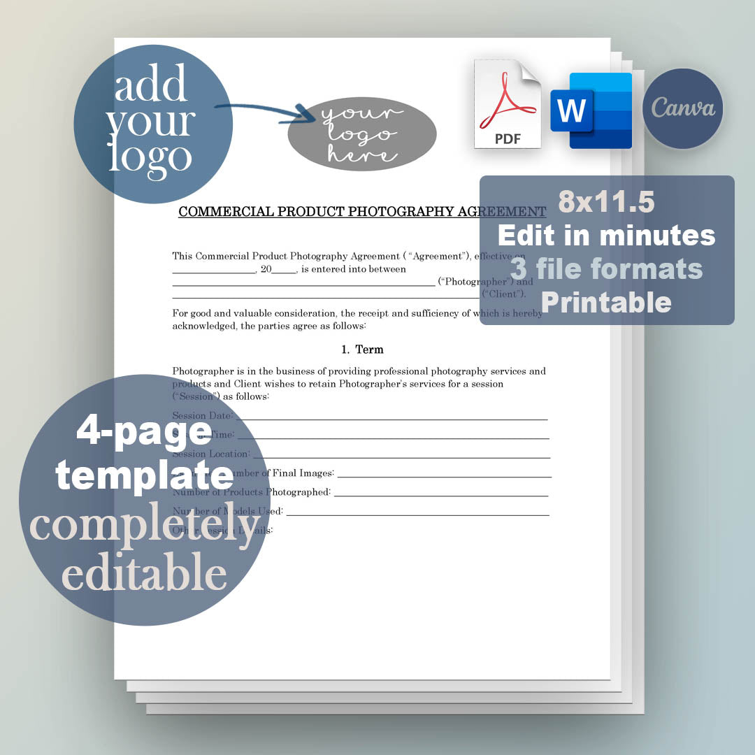 Product Photography Contract Template, Attorney-Written & Editable