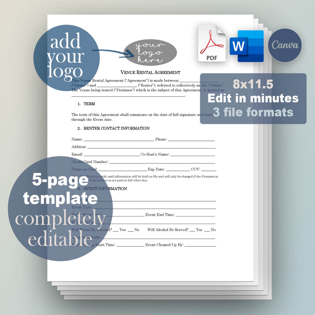 Venue Rental Contract Template, Attorney-Written & Editable Instant Download