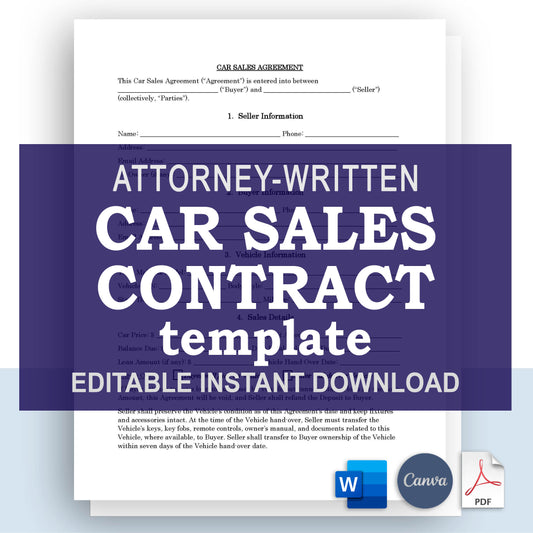 Private Car Sales Contract Template, Attorney-Written Editable Download