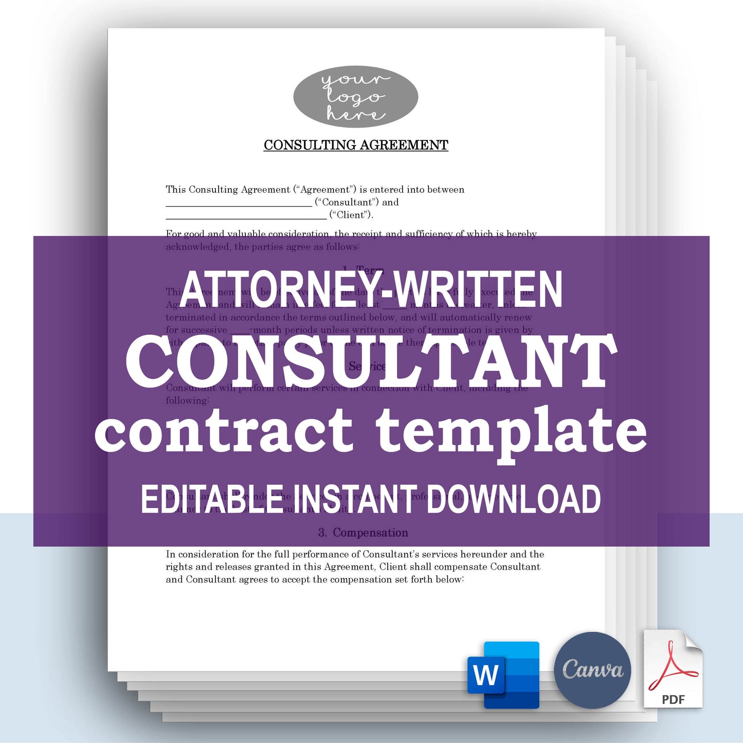 Consultant Contract Template, Attorney-Written & Editable Instant Download