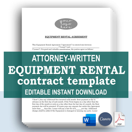 Equipment Rental Contract Template, Attorney-Written & Editable Instant Download