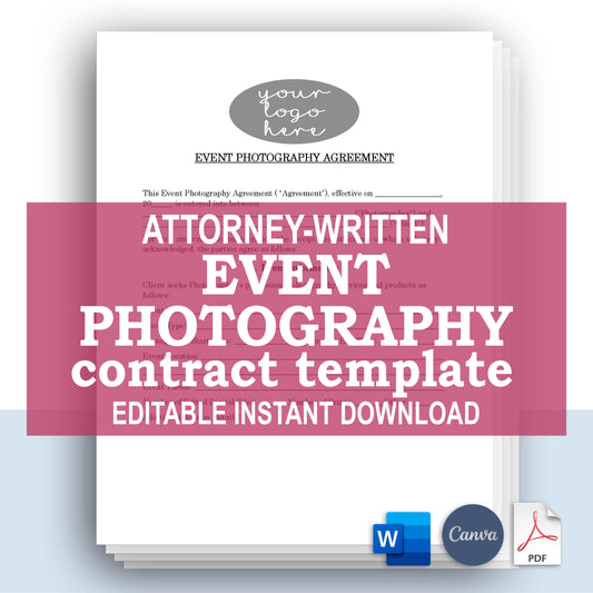 Event Photography Contract Template, Attorney-Written & Editable Instant Download