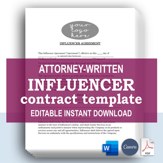 Influencer Contract Template, Attorney-Written & Editable Instant Download