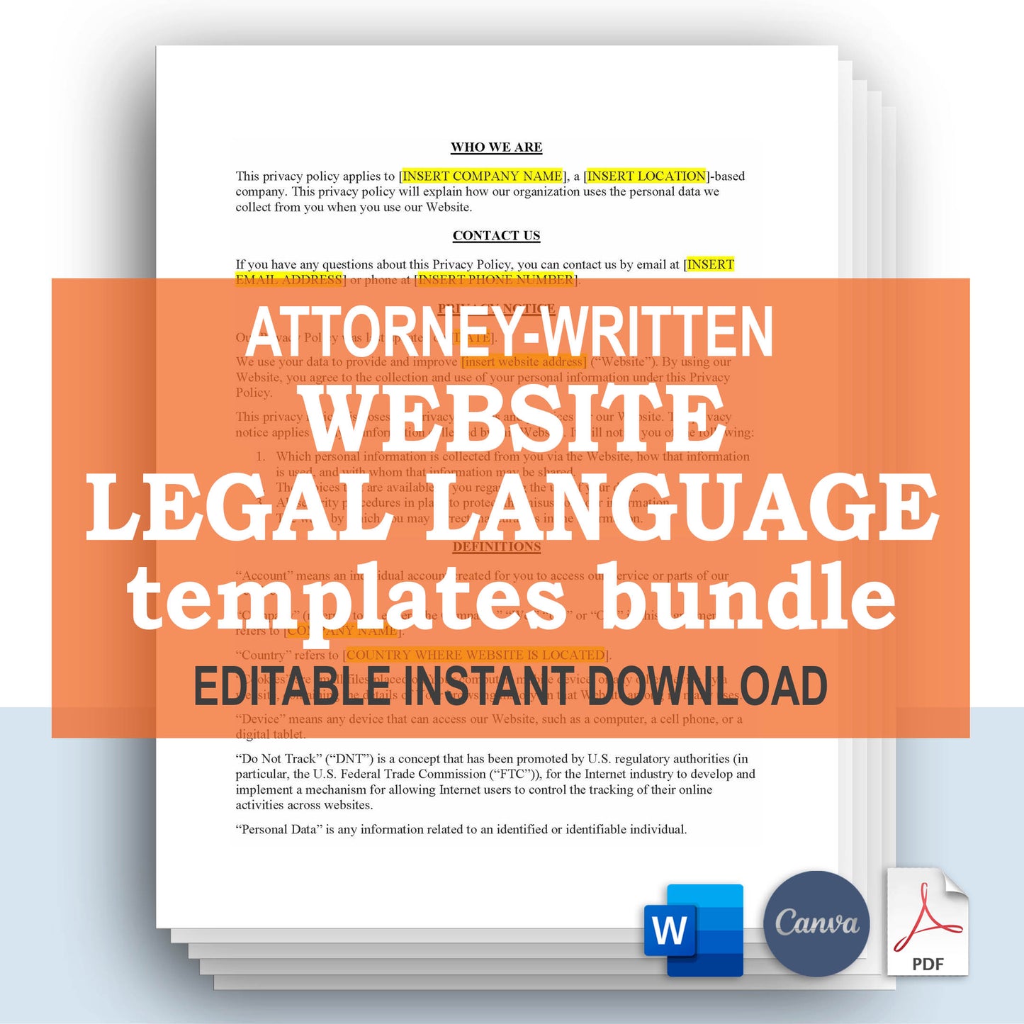 Website Legal Language Bundle, Website Disclaimers, Terms and Conditions, Privacy Policy, , Attorney-Written & Editable Instant Download