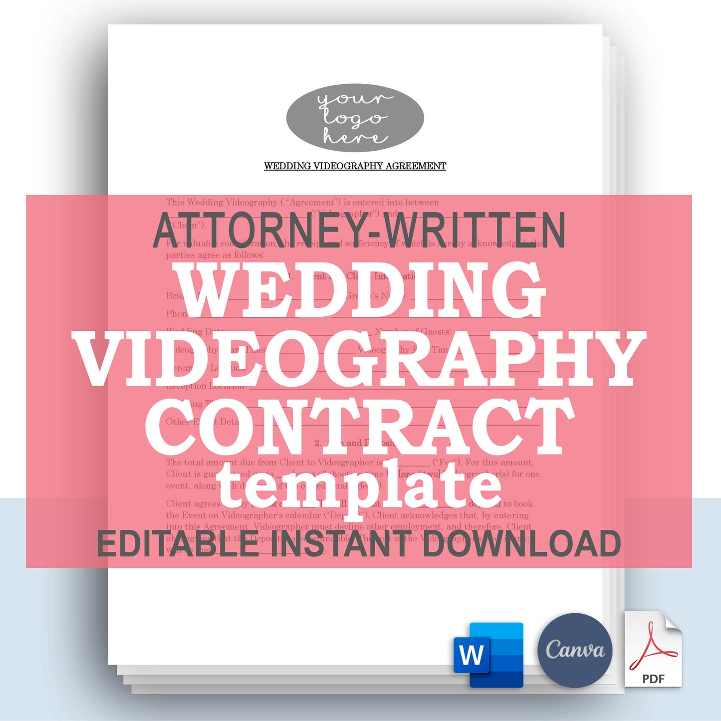 Wedding Videography Contract Template, Attorney-Written Editable Instant Download