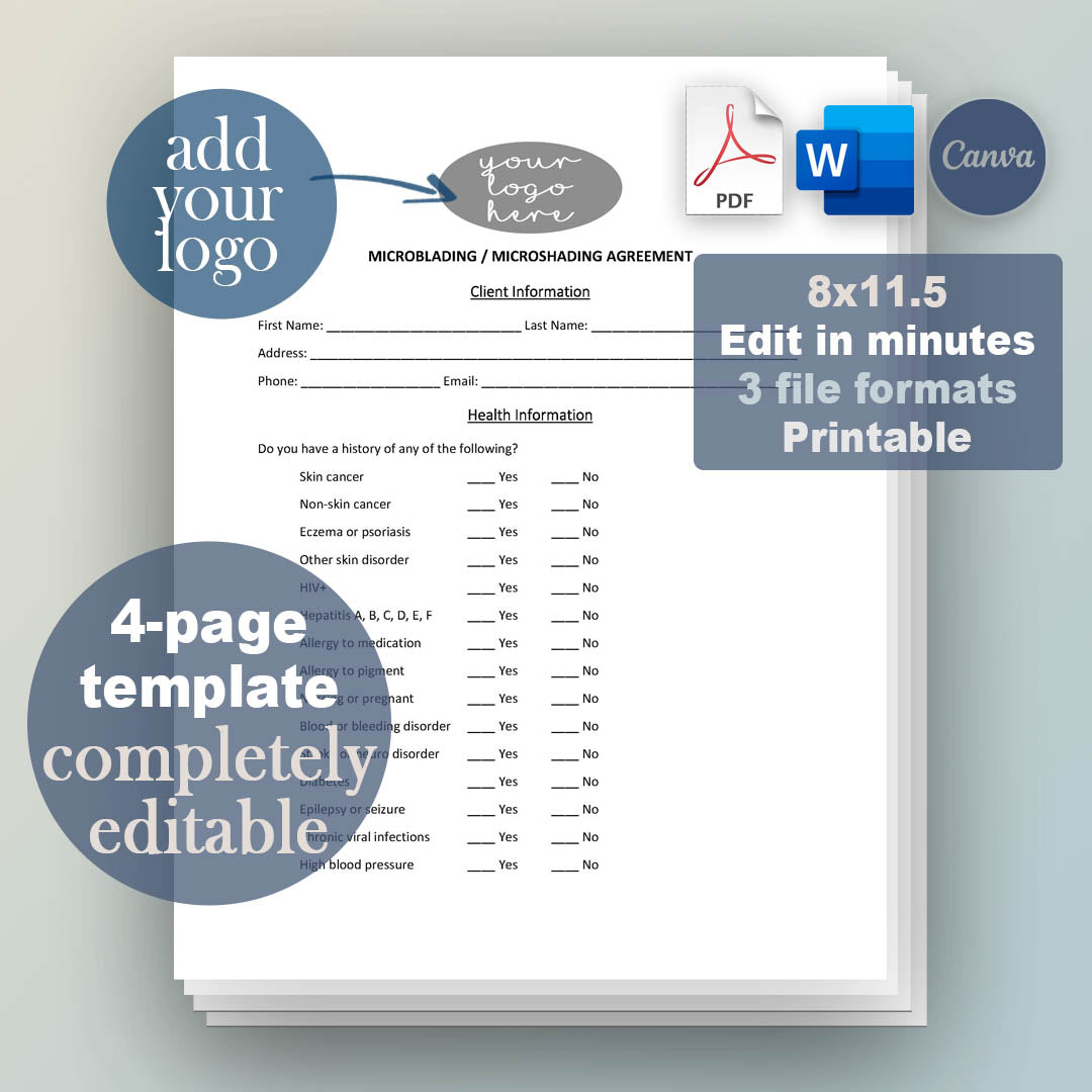 Microblading Consent Form Template, Attorney-Written Editable Instant Download