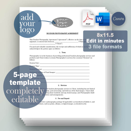 Boudoir Photography Contract Template, Attorney-Written Editable Instant Download