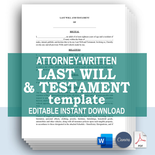 Last Will and Testament Template, Attorney-Written & Editable Instant Download