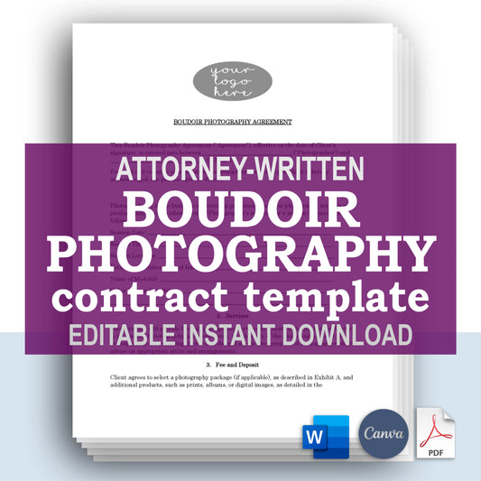 Boudoir Photography Contract Template, Attorney-Written Editable Instant Download