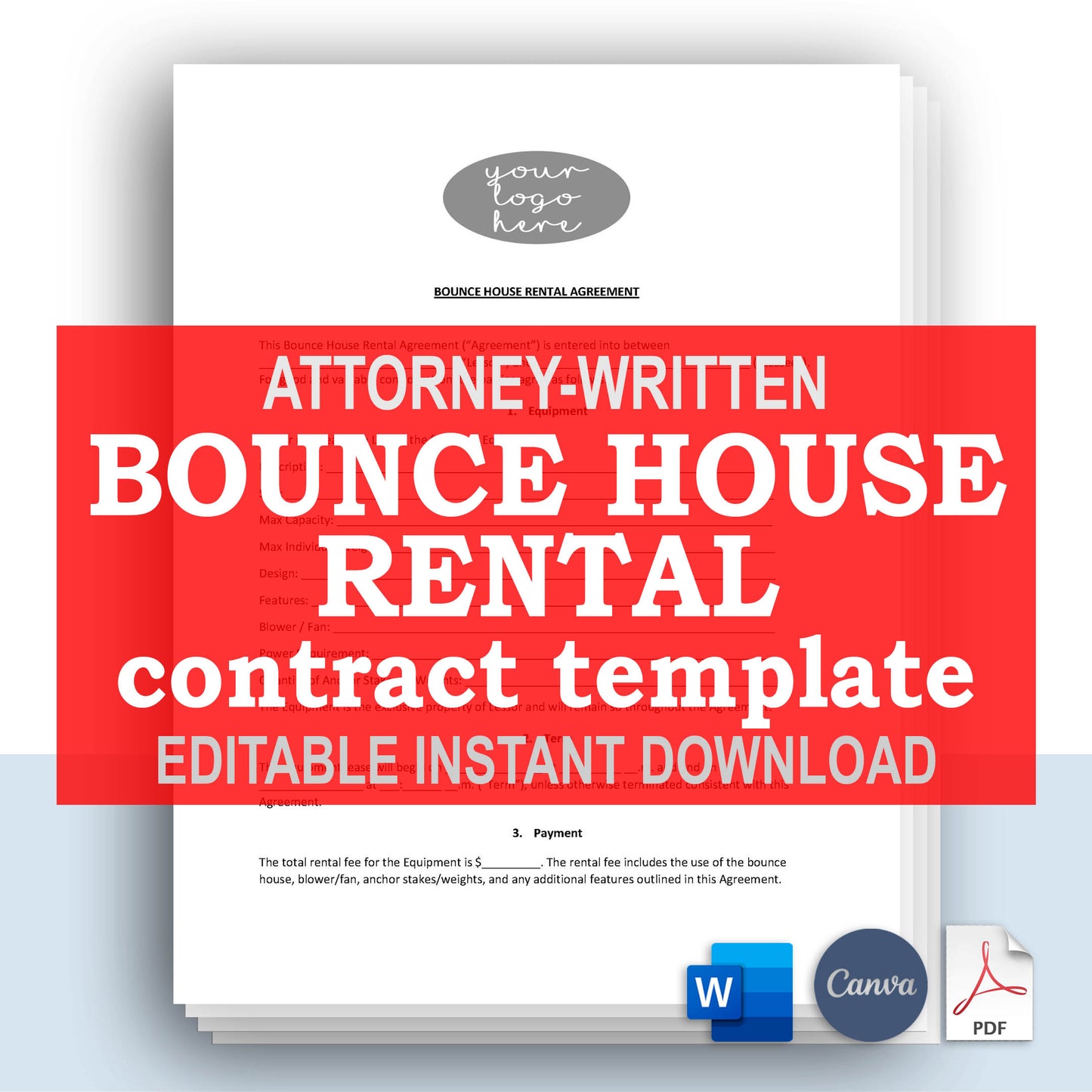 Bounce House Rental Contract Template, Attorney-Written Editable Instant Download