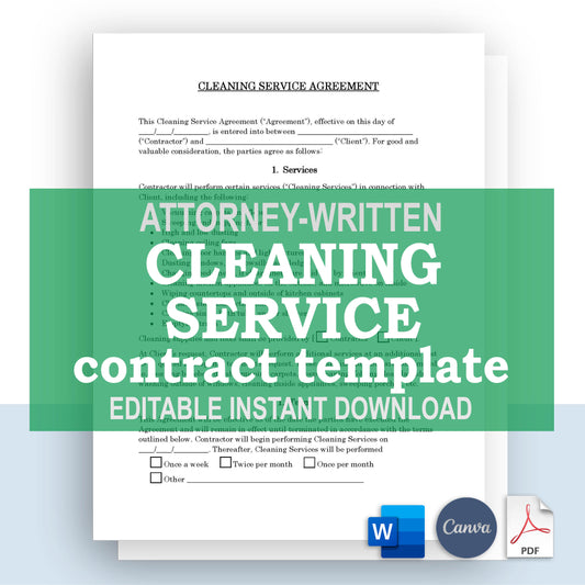 Cleaning Services Contract Template, Attorney-Written & Editable Instant Download