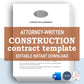 Construction Contract Template, Attorney-Written & Editable Instant Download