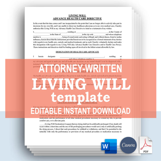 Living Will Advance Directive Template, Attorney-Written & Editable Instant Download
