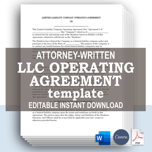 LLC Operating Agreement Template, Attorney-Written & Editable Instant Download