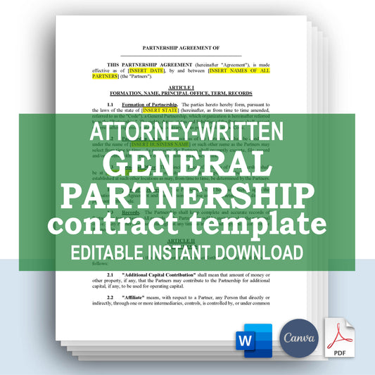 General Partnership Agreement Template, Attorney-Written & Editable Instant Download