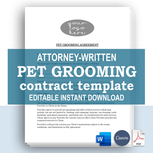 Dog Grooming Contract Template, Attorney-Written & Editable Instant Download