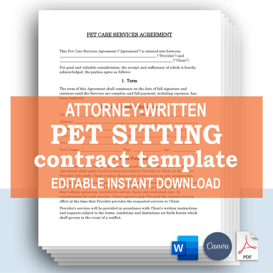 Pet Sitting Contract Template, Attorney-Written & Editable Instant Download