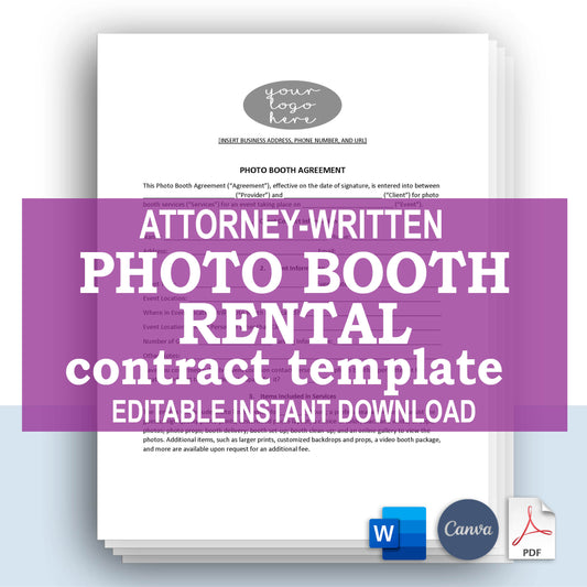 Photo Booth Contract Template, Attorney-Written & Editable Instant Download