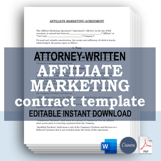 Affiliate Marketing Agreement Template, Attorney-Written & Editable Instant Download