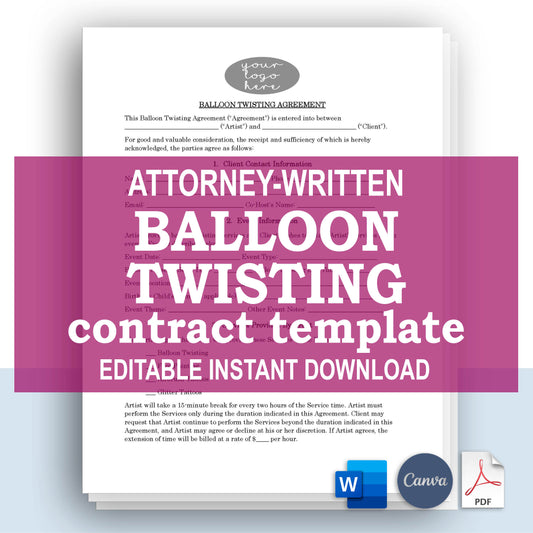 Balloon Twisting / Face Painting Contract Template, Attorney-Written & Editable Instant Download