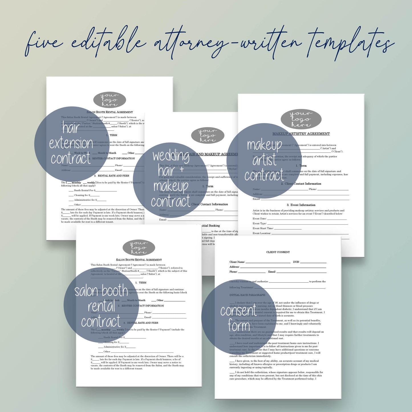 Hair Stylist Legal Forms Bundle, Attorney-Written Editable Instant Download