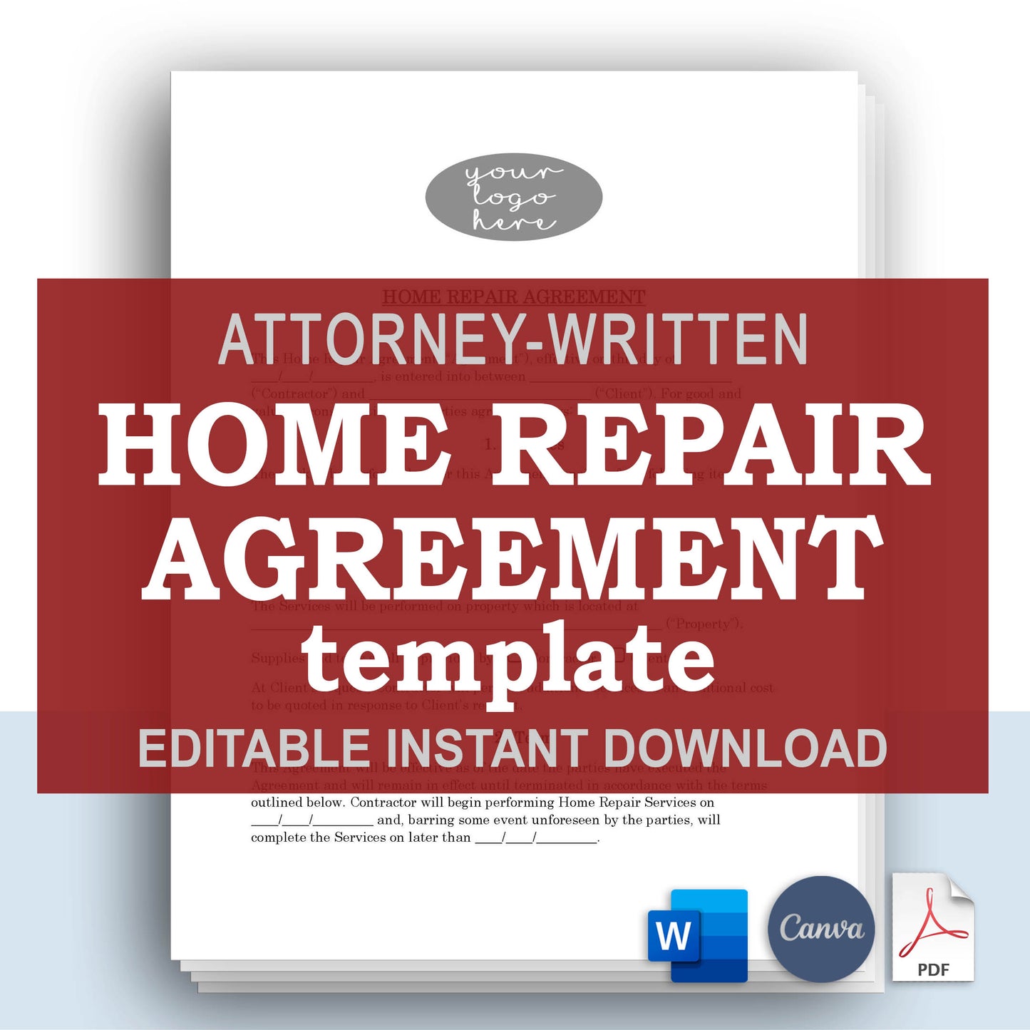 Home Repair Contract Template, Attorney-Written & Editable