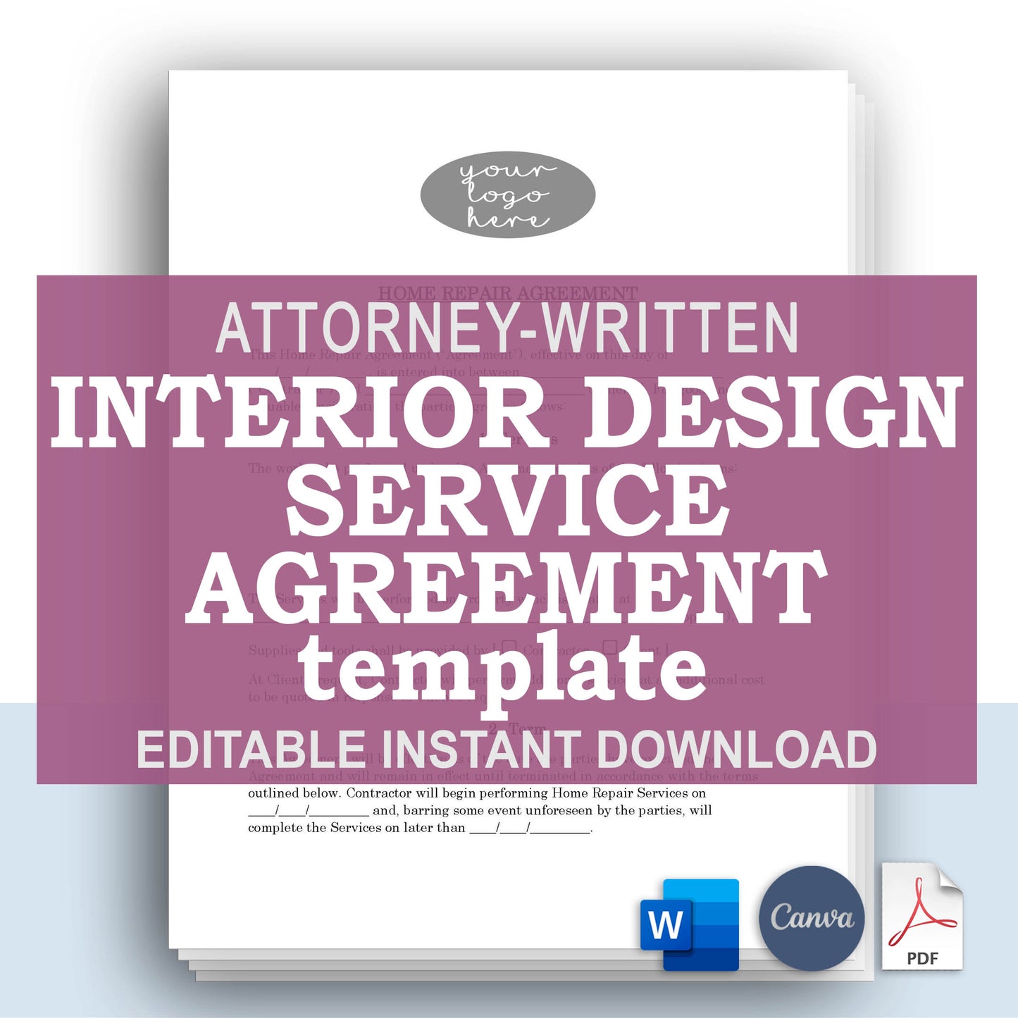 Interior Design Project Contract Template, Attorney-Written & Editable