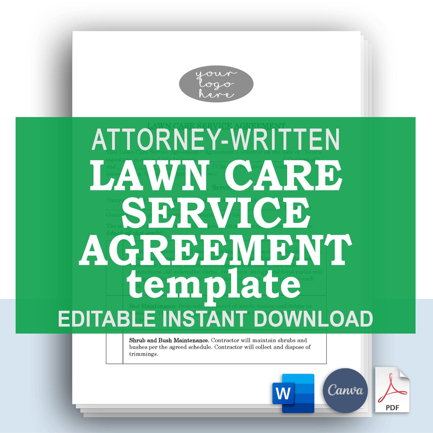 Lawn Care Contract Template, Attorney-Written & Editable