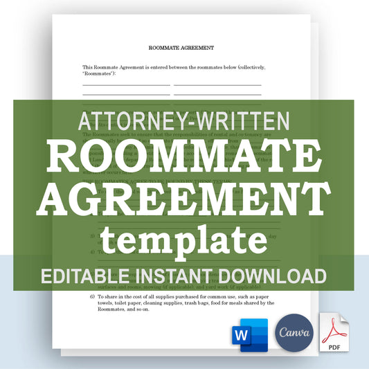 Roommate Agreement Template, Attorney-Written, Editable Instant Download