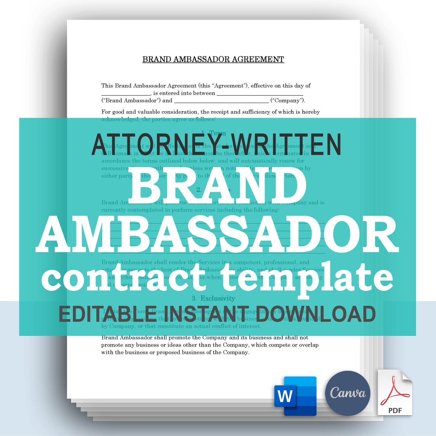 Brand Ambassador Contract Template, Attorney-Written & Editable Instant Download