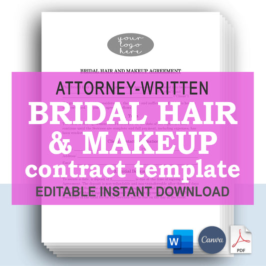 Bridal Hair and Makeup Contract Template, Attorney-Written & Editable Instant Download